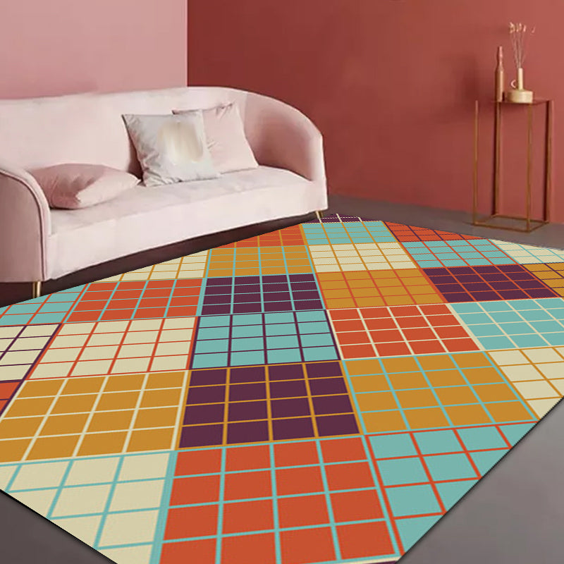 Scandinavian Modern Rug Colorful Checkered Pattern Rug Polyester Non-Slip Rug for Home Decor