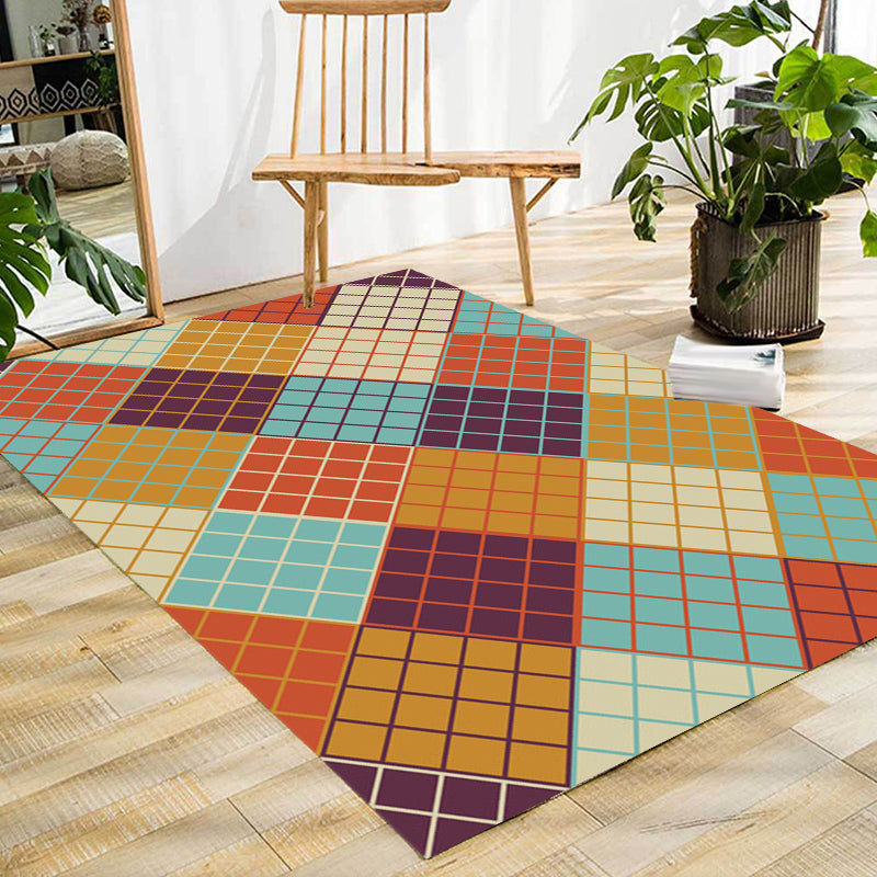 Scandinavian Modern Rug Colorful Checkered Pattern Rug Polyester Non-Slip Rug for Home Decor