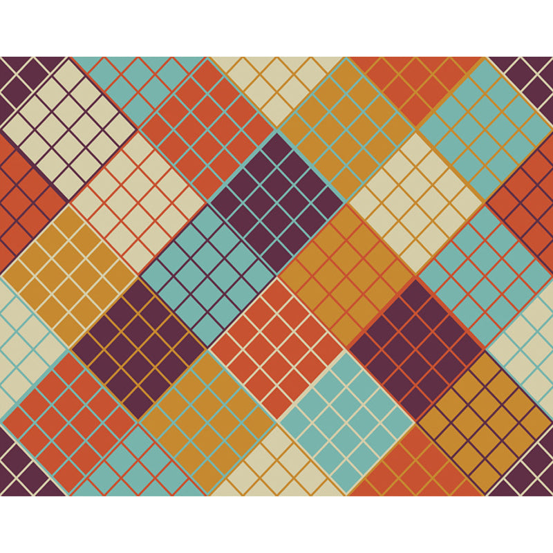 Scandinavian Modern Rug Colorful Checkered Pattern Rug Polyester Non-Slip Rug for Home Decor