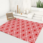 Red Bedroom Carpet Modern Checkered Pattern Diamond Pattern Rug Polyester Washable Stain Resistant Rug