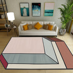Novelty Living Room Irregular Carpet Pink Color Block Cube Print Carpet Polyester Stain Resistant Carpet