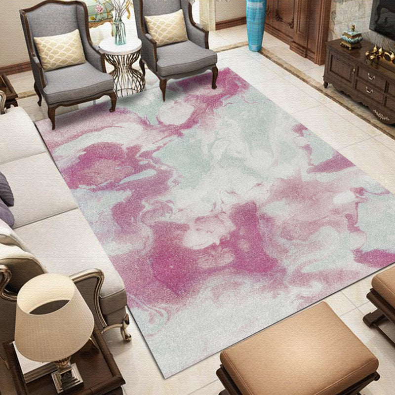 Pink and Gray Bedroom Rug Modern Abstract Galaxy Pattern Rug Polyester Pet-Friendly Rug