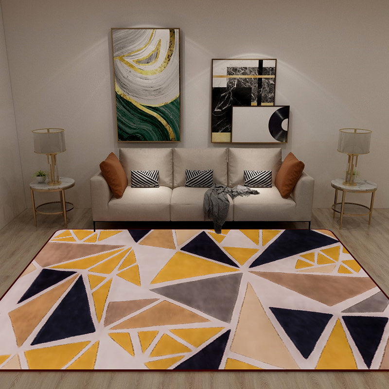 Minimalist modern carpet in yellow color box triangle pattern carpet polyester pet-friendly carpet for home decor