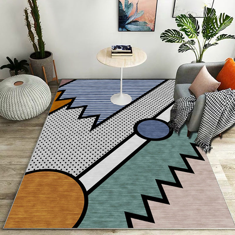 Stylish color block geometric pattern rug polyester modernist rug pet-friendly non-slip backing rug for the living room