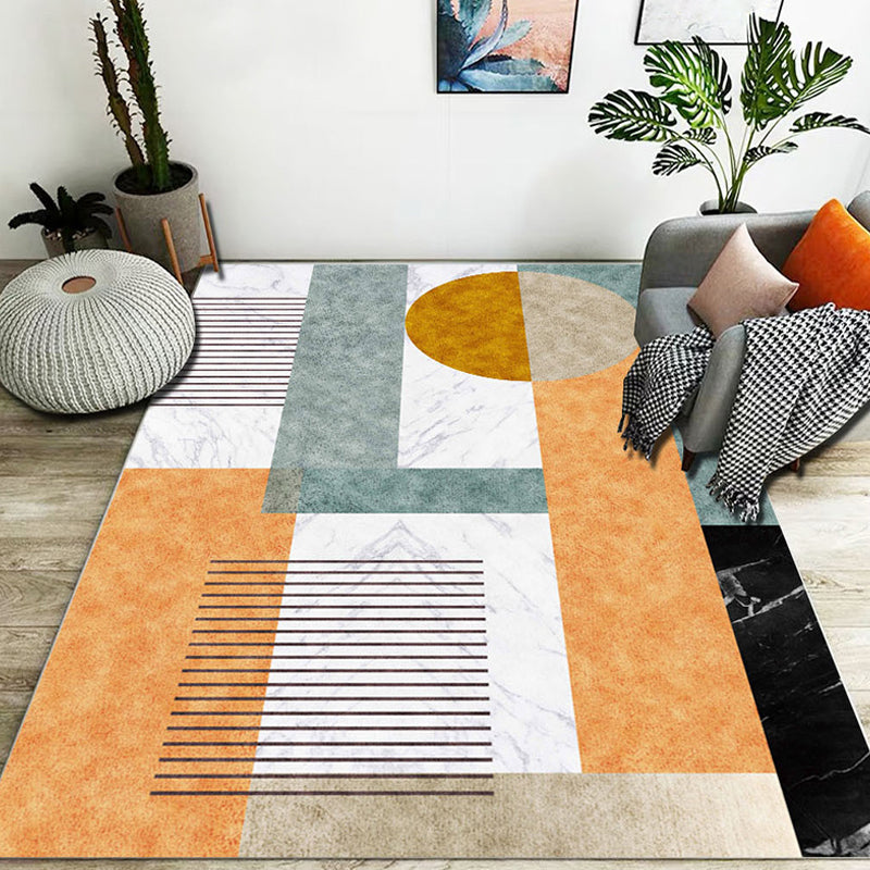 Stylish color block geometric pattern rug polyester modernist rug pet-friendly non-slip backing rug for the living room