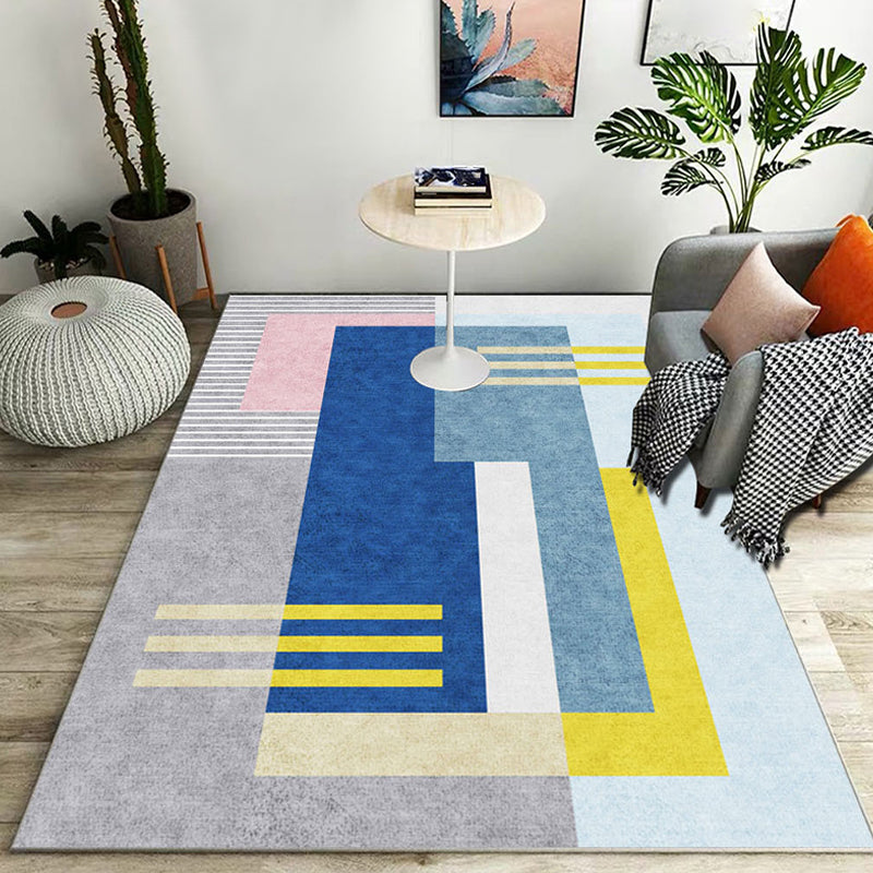 Stylish color block geometric pattern rug polyester modernist rug pet-friendly non-slip backing rug for the living room
