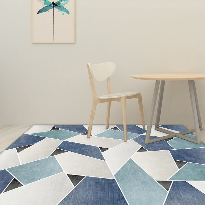 Unique geometric pattern rug Blue and Green Modern rug Polyester Washable Pet-friendly non-slip rug for the living room