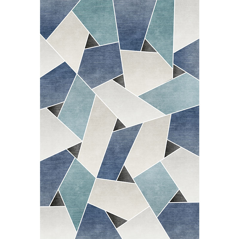 Unique geometric pattern rug Blue and Green Modern rug Polyester Washable Pet-friendly non-slip rug for the living room