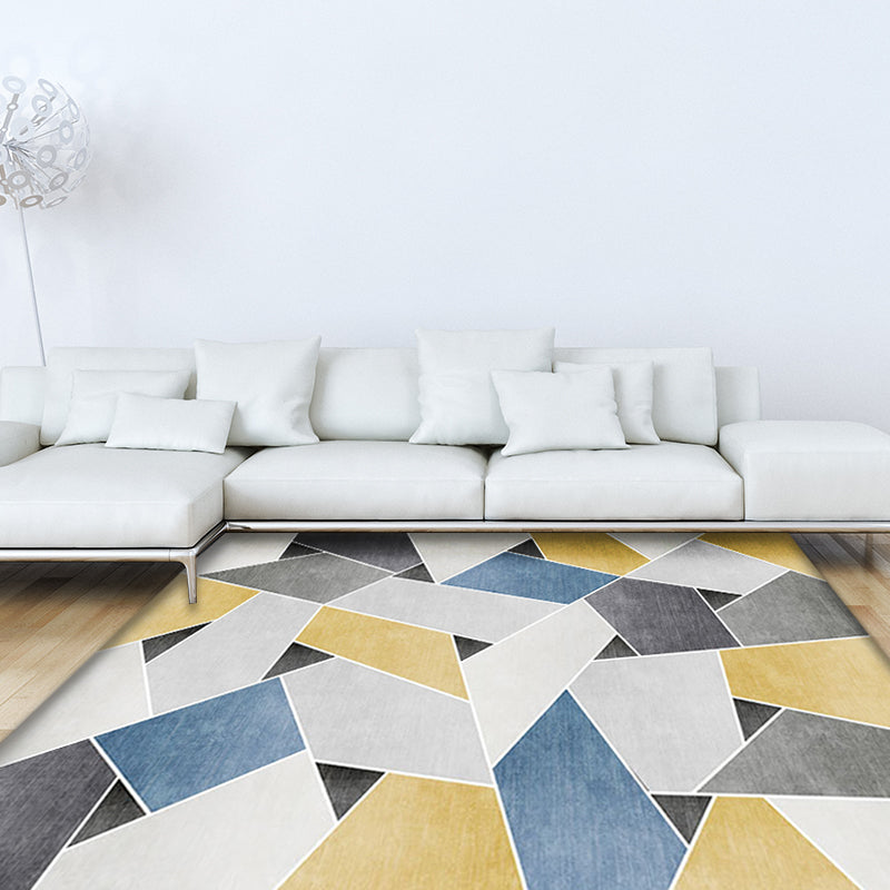 Unique geometric pattern rug Blue and Green Modern rug Polyester Washable Pet-friendly non-slip rug for the living room