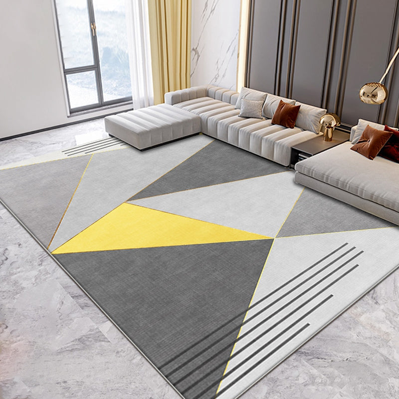 New geometric pattern rug yellow and gray modern rug polyester washable pet-friendly non-slip rug for the living room
