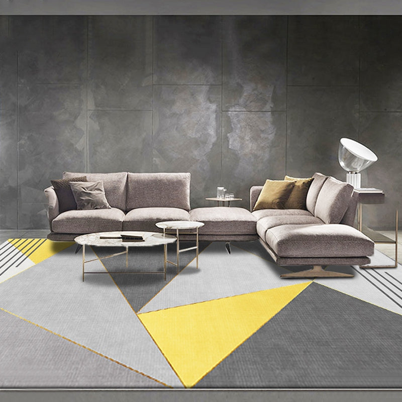 New geometric pattern rug yellow and gray modern rug polyester washable pet-friendly non-slip rug for the living room
