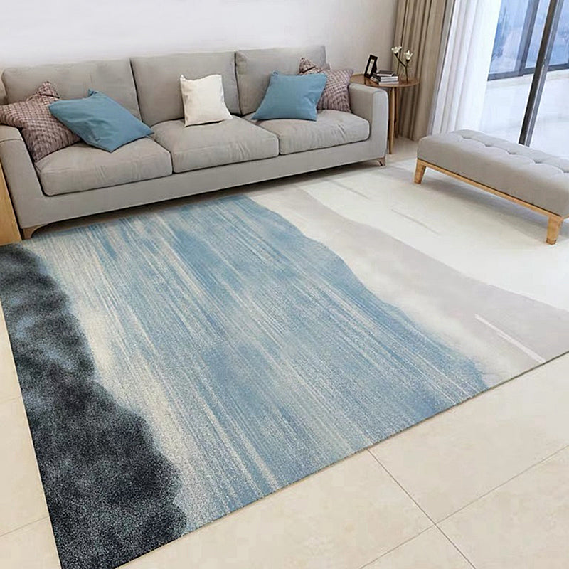 Gray and Blue Modernist Rug Polyester Abstract Rug Pet-Friendly Washable Non-Slip Back Rug for the Living Room