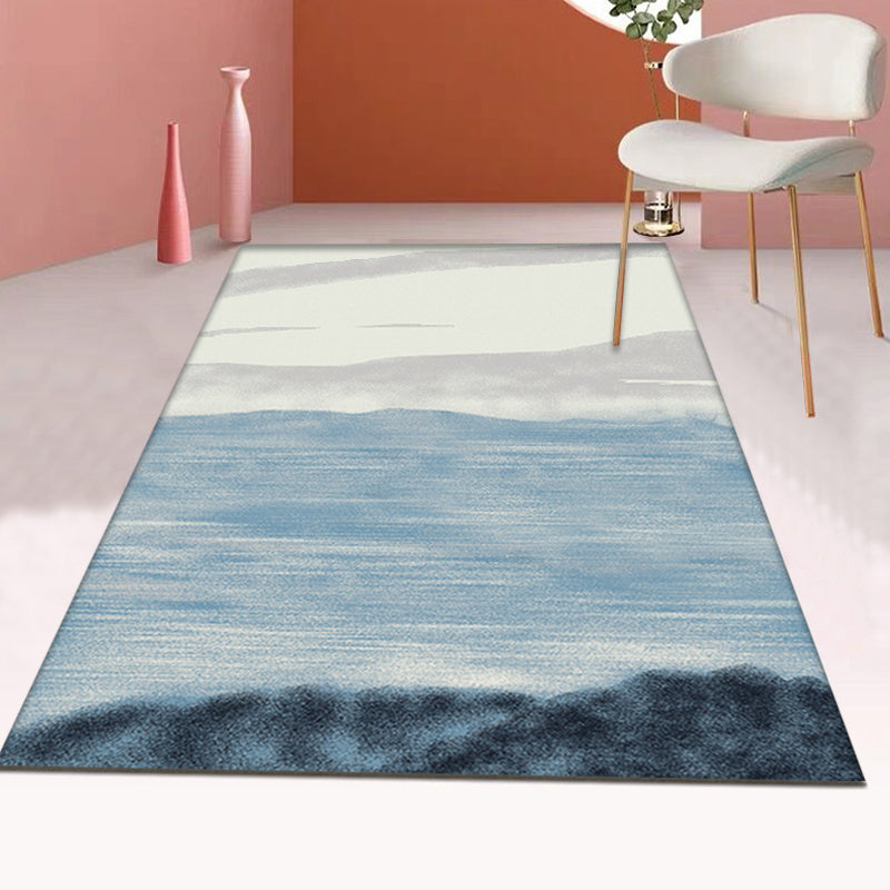 Gray and Blue Modernist Rug Polyester Abstract Rug Pet-Friendly Washable Non-Slip Back Rug for the Living Room