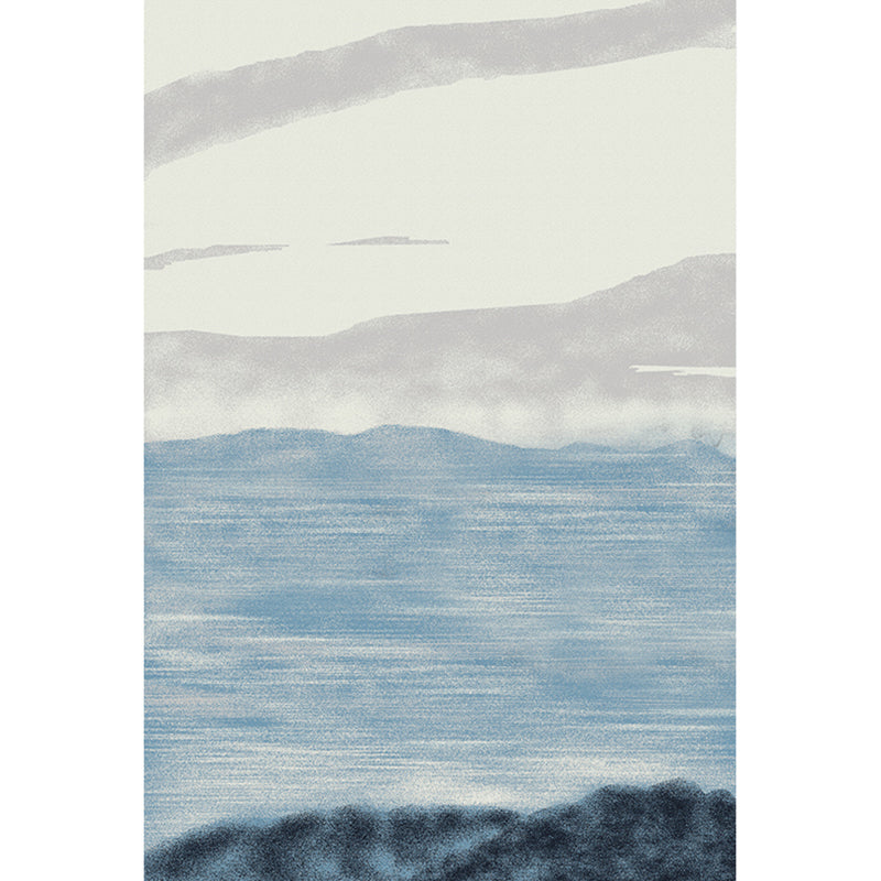 Gray and Blue Modernist Rug Polyester Abstract Rug Pet-Friendly Washable Non-Slip Back Rug for the Living Room
