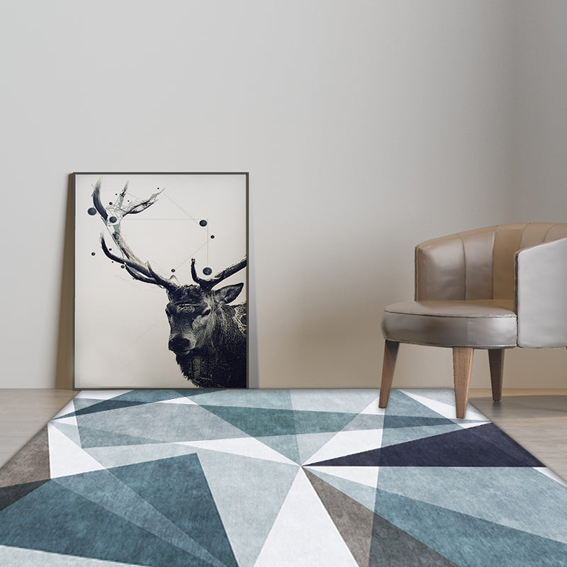 Casual geometric pattern rug blue polyester rug washable pet-friendly non-slip rug for the living room