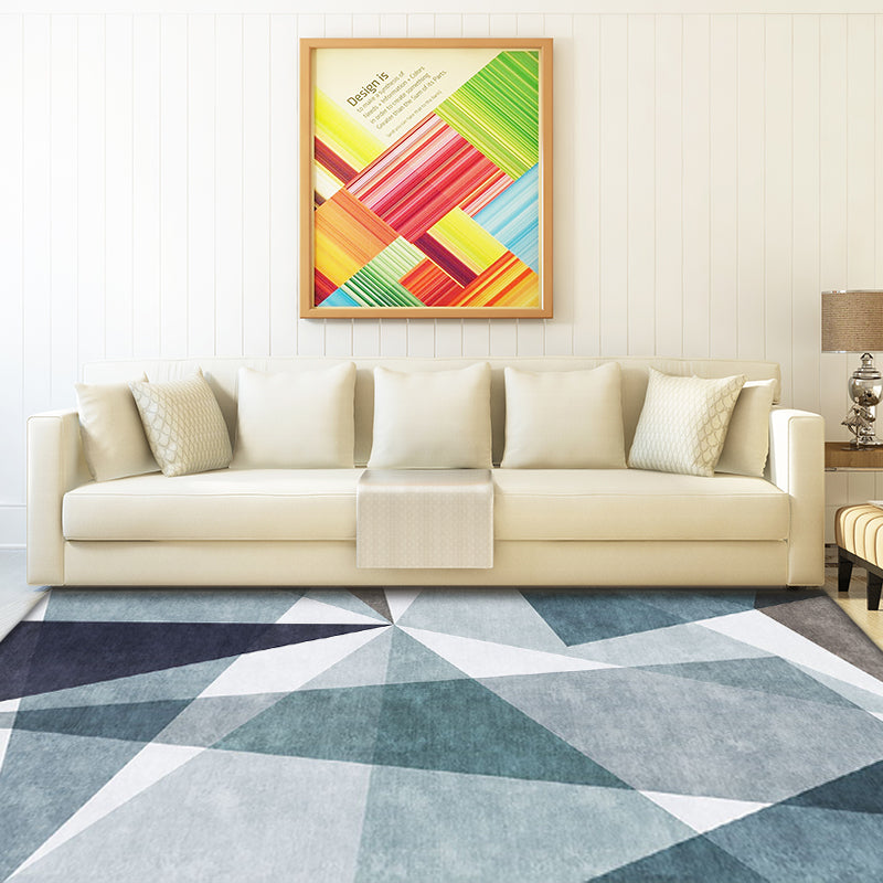 Casual geometric pattern rug blue polyester rug washable pet-friendly non-slip rug for the living room