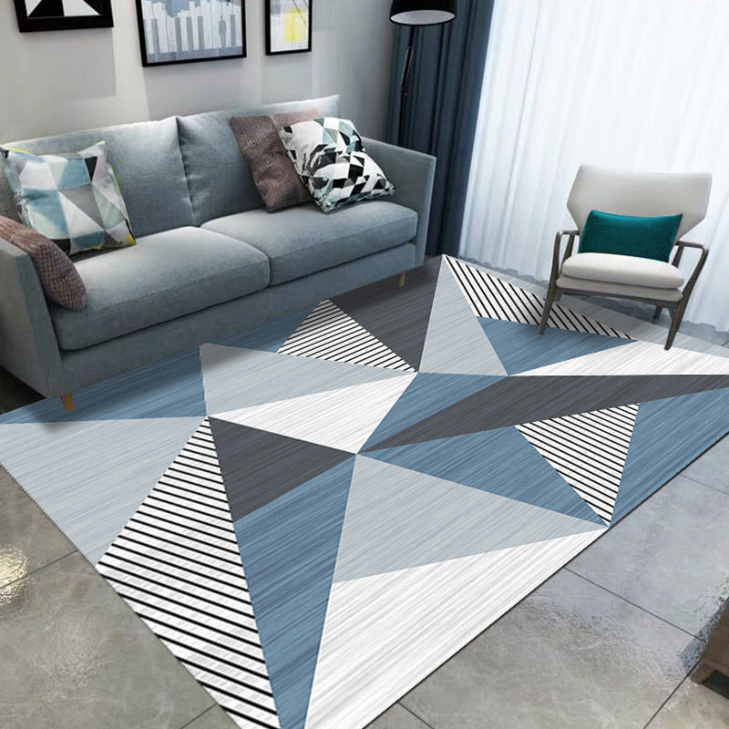 Blue and Gray Modernist Carpet Polyester Geometric and Striped Pattern Carpet Pet Friendly Washable Non-Slip Mat Carpet for the Living Room