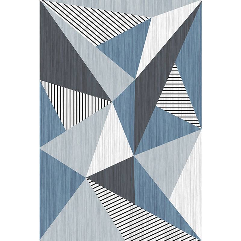 Blue and Gray Modernist Carpet Polyester Geometric and Striped Pattern Carpet Pet Friendly Washable Non-Slip Mat Carpet for the Living Room
