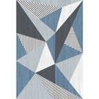 Blue and Gray Modernist Carpet Polyester Geometric and Striped Pattern Carpet Pet Friendly Washable Non-Slip Mat Carpet for the Living Room
