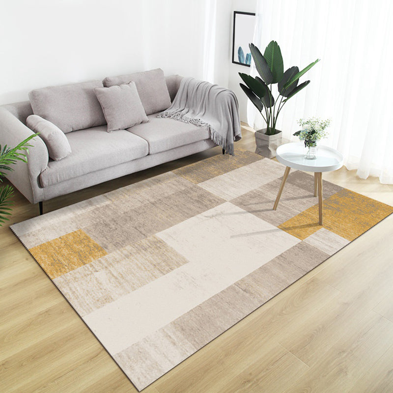 Fancy Abstract Carpet Brown Contemporary Carpet Polyester Pet-Friendly Washable Carpet for Living Room