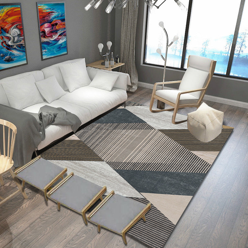 Unique multi-colored striped rug with geometric print made of polyester Modern rug Pet-friendly non-slip backing Rug for the bedroom