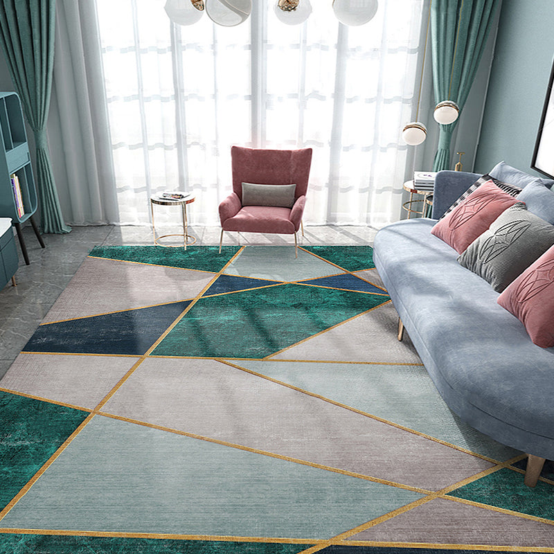 Unique multi-colored striped rug with geometric print made of polyester Modern rug Pet-friendly non-slip backing Rug for the bedroom