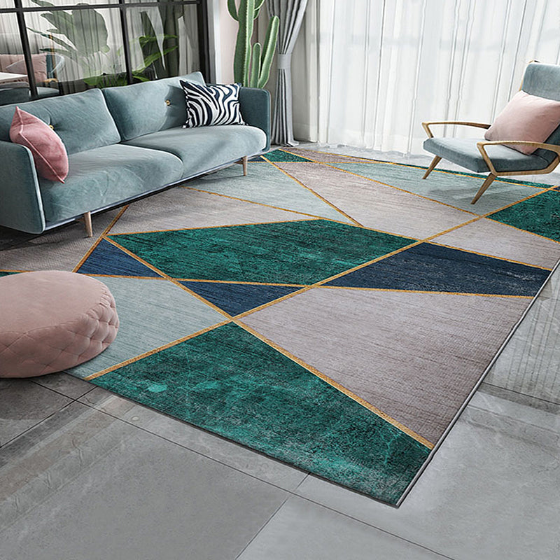 Unique multi-colored striped rug with geometric print made of polyester Modern rug Pet-friendly non-slip backing Rug for the bedroom