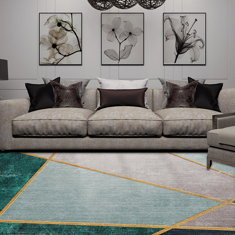 Unique multi-colored striped rug with geometric print made of polyester Modern rug Pet-friendly non-slip backing Rug for the bedroom