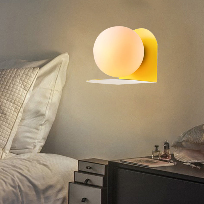 White Globe Wall Light Nordic Style Frosted Glass Sconce Light for Study Room Child Bedroom