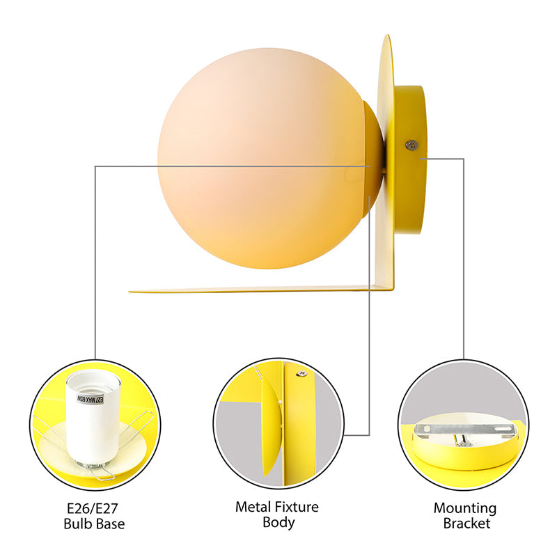White Globe Wall Light Nordic Style Frosted Glass Sconce Light for Study Room Child Bedroom