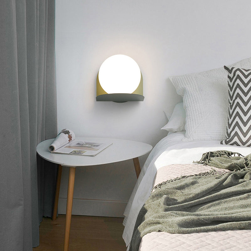 White Globe Wall Light Nordic Style Frosted Glass Sconce Light for Study Room Child Bedroom
