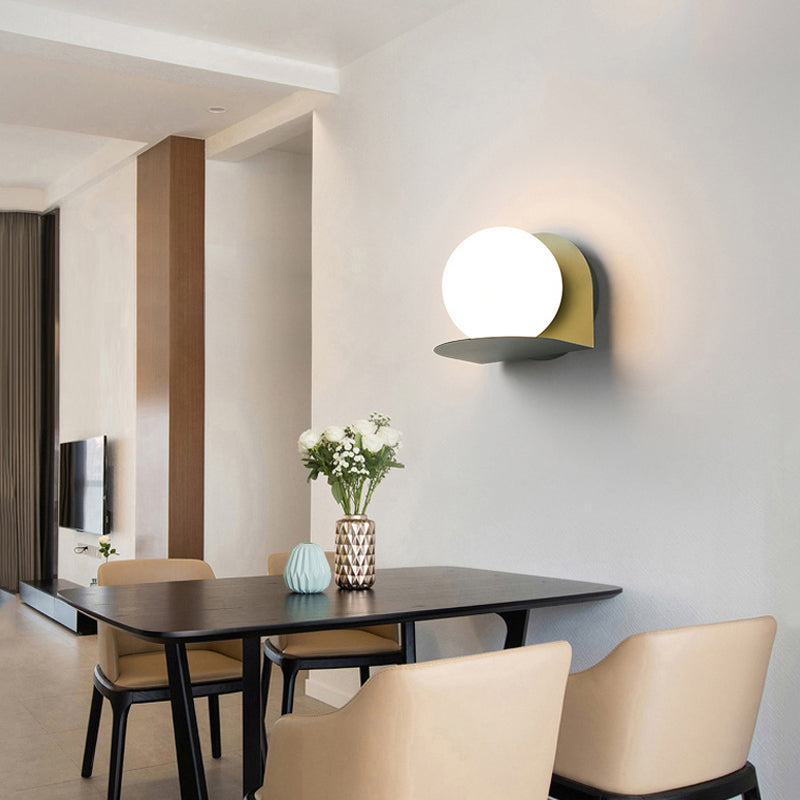 White Globe Wall Light Nordic Style Frosted Glass Sconce Light for Study Room Child Bedroom