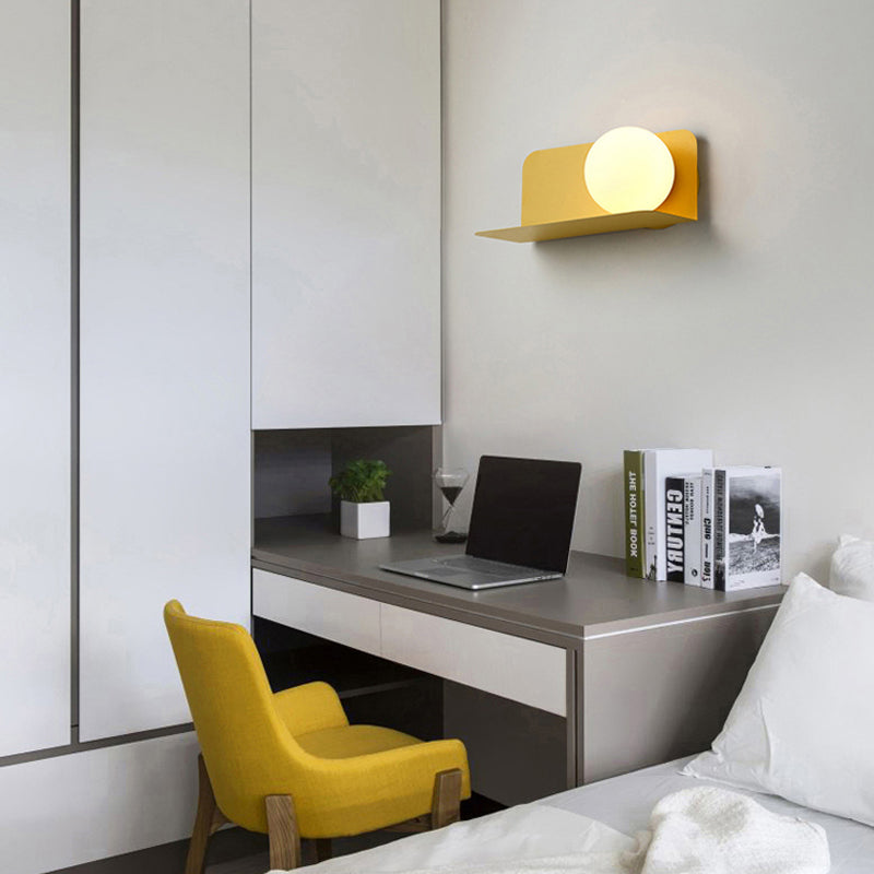 White Globe Wall Light Nordic Style Frosted Glass Sconce Light for Study Room Child Bedroom