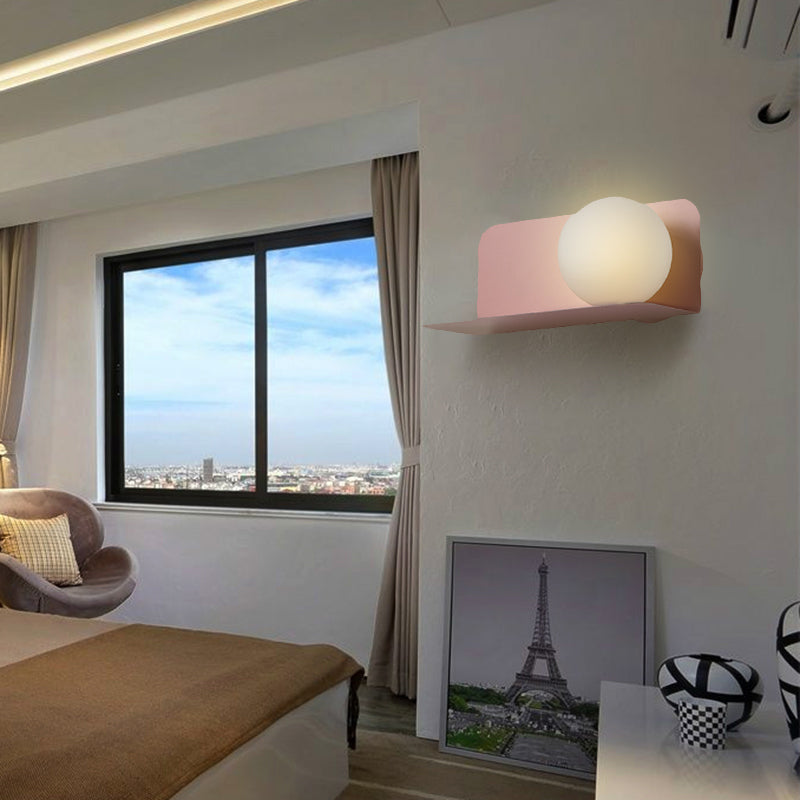 White Globe Wall Light Nordic Style Frosted Glass Sconce Light for Study Room Child Bedroom