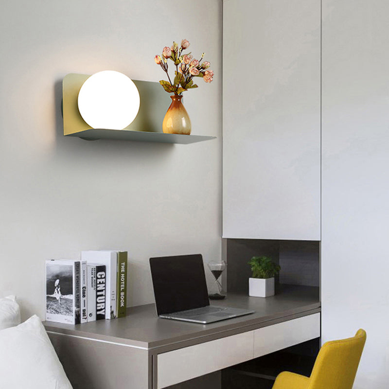White Globe Wall Light Nordic Style Frosted Glass Sconce Light for Study Room Child Bedroom