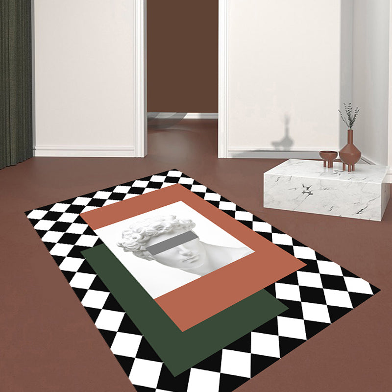 Orange and Green Modernism Rug Polyester Figure and Geometric Pattern Rug Pet Friendly Washable Non-Slip Back Rug for Decoration