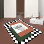 Orange and Green Modernism Rug Polyester Figure and Geometric Pattern Rug Pet Friendly Washable Non-Slip Back Rug for Decoration