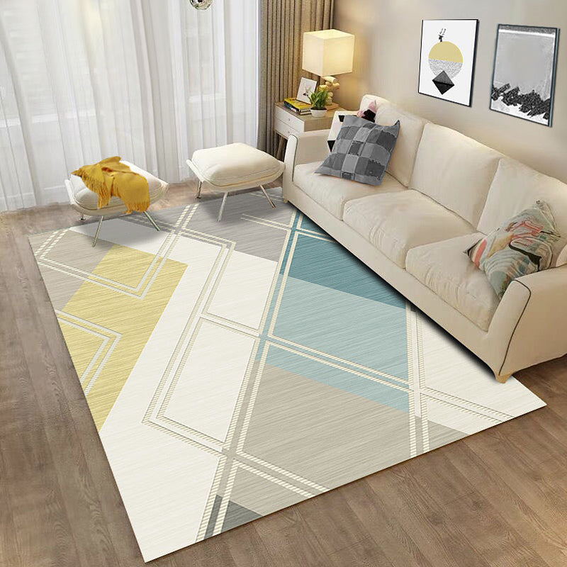 Minimalist color box geometric pattern carpet beige polyester carpet washable pet-friendly non-slip carpet for living room