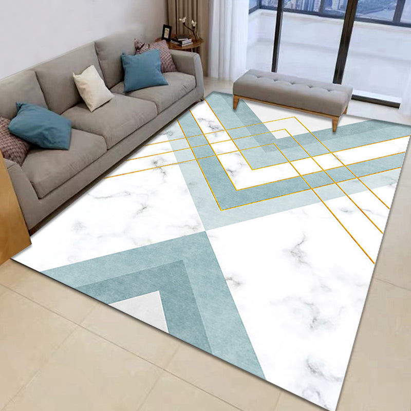 Nordic Geometric Pattern Rug Green and Pink Polyester Rug Washable Pet Friendly Non-Slip Area Rug for the Living Room