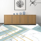 Nordic Geometric Pattern Rug Green and Pink Polyester Rug Washable Pet Friendly Non-Slip Area Rug for the Living Room