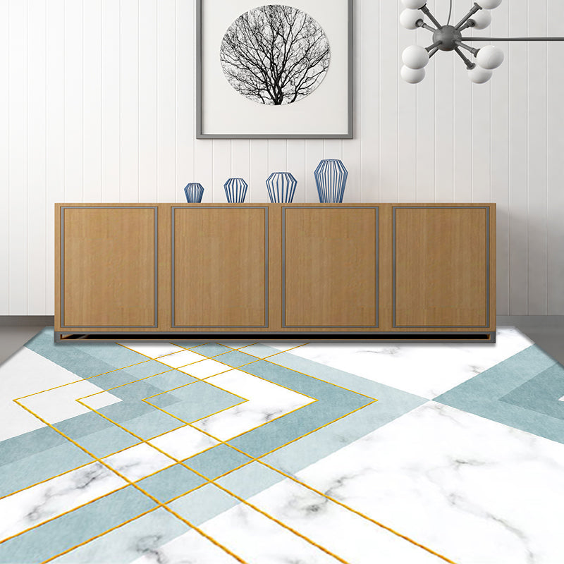 Nordic Geometric Pattern Rug Green and Pink Polyester Rug Washable Pet Friendly Non-Slip Area Rug for the Living Room