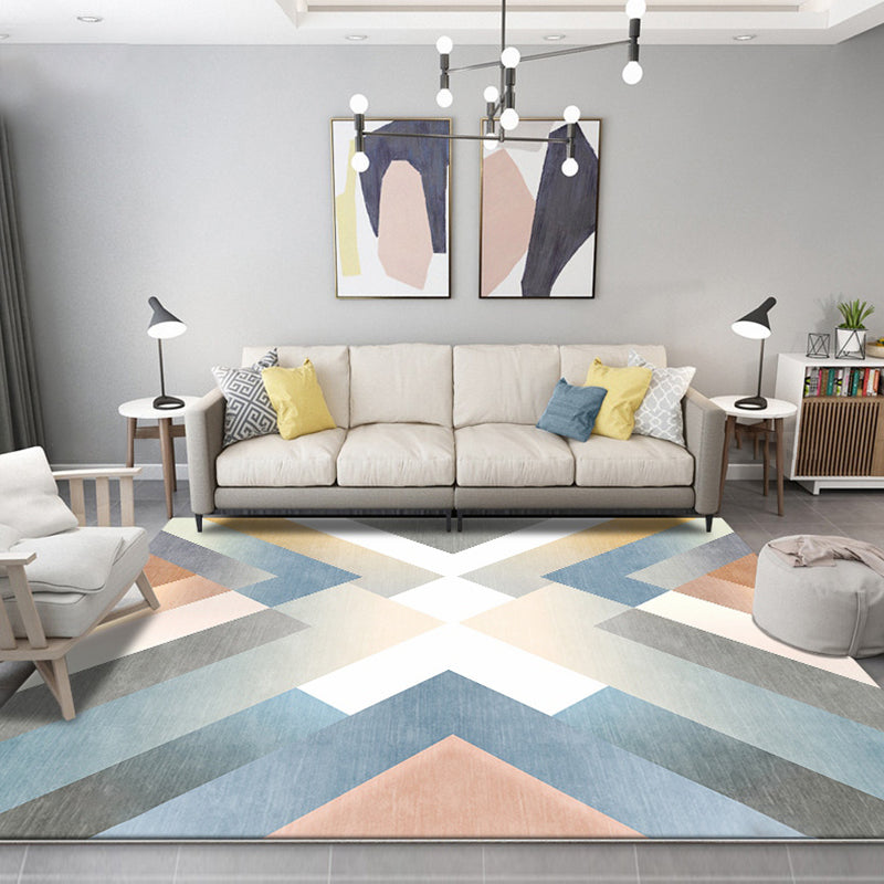 Multicolor contemporary rug polyester geometric pattern rug pet-friendly washable non-slip backing rug for the living room