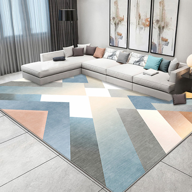 Multicolor contemporary rug polyester geometric pattern rug pet-friendly washable non-slip backing rug for the living room