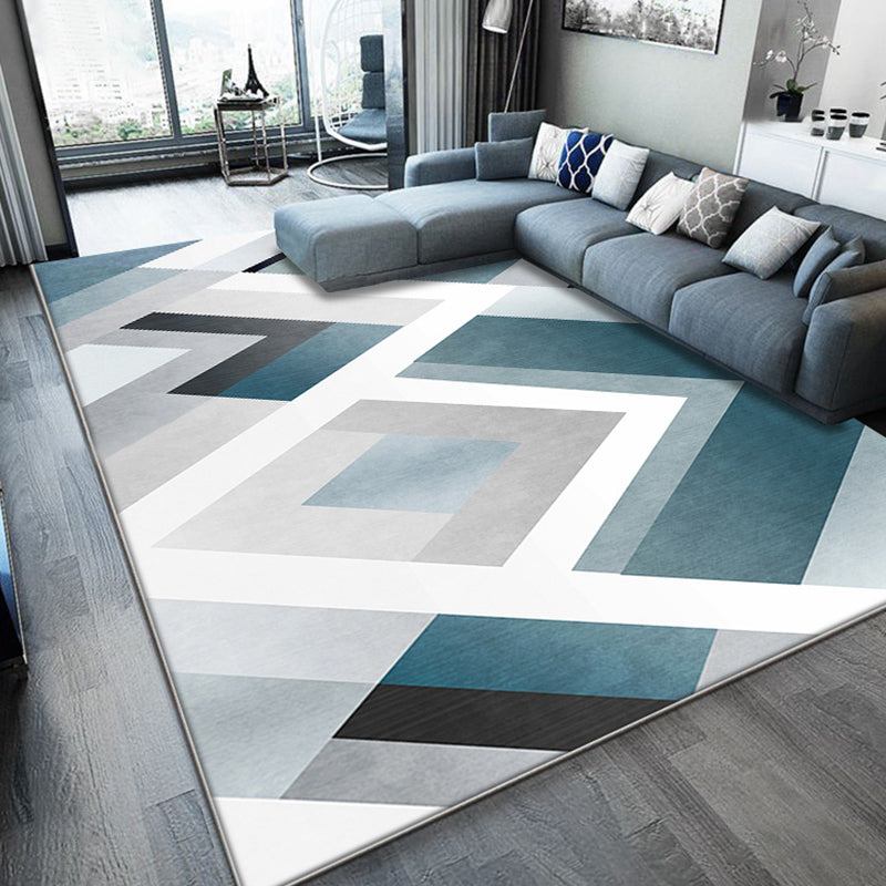Unique geometric pattern rug Blue and White Modern rug Polyester Washable Pet-friendly Non-slip rug for the living room