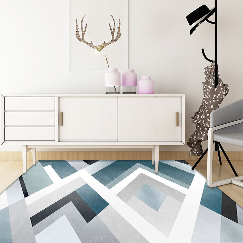 Unique geometric pattern rug Blue and White Modern rug Polyester Washable Pet-friendly Non-slip rug for the living room