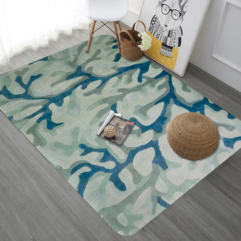 Blue Modernism Carpet Polyester Branch Pattern Carpet Pet-Friendly Machine Washable Non-Slip Backing Carpet for Decoration