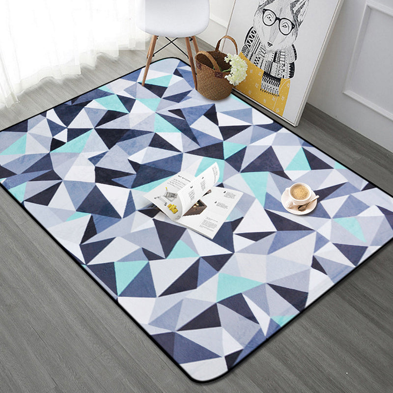 Funky Geometric Pattern Rug Blue Modernist Rug Polyester Washable Pet-Friendly Non-Slip Rug for the Living Room