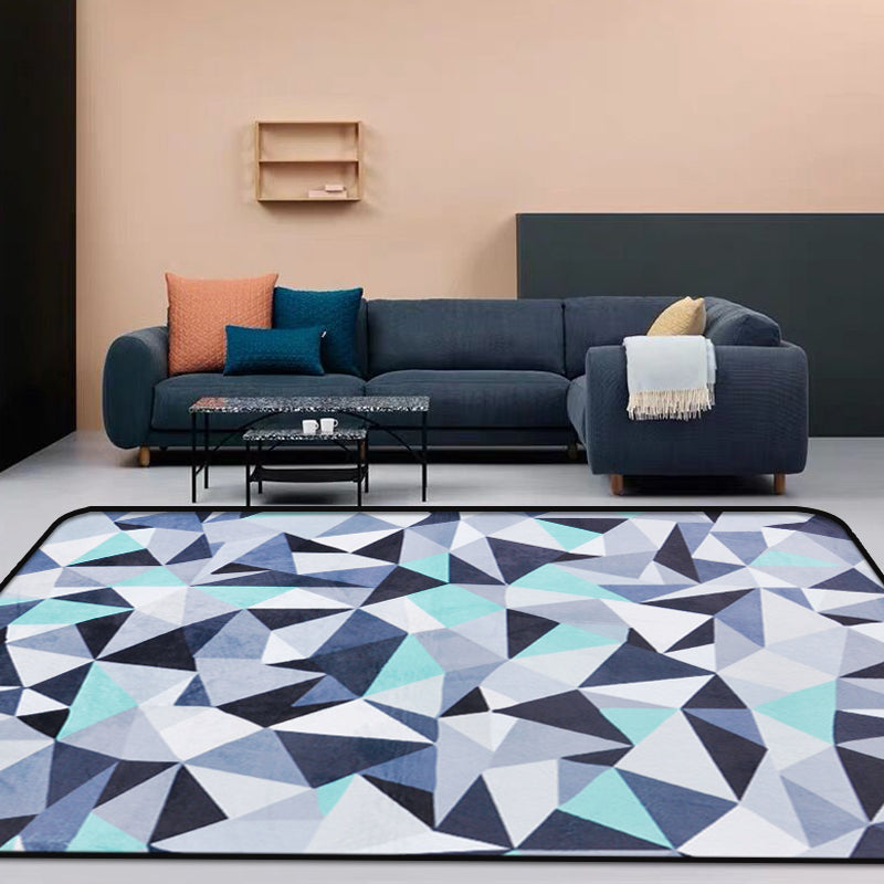Funky Geometric Pattern Rug Blue Modernist Rug Polyester Washable Pet-Friendly Non-Slip Rug for the Living Room