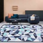 Funky Geometric Pattern Rug Blue Modernist Rug Polyester Washable Pet-Friendly Non-Slip Rug for the Living Room