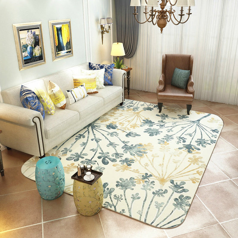Modern leaf pattern rug Green and Beige Polyester rug Washable Pet-friendly Non-slip rug for the living room
